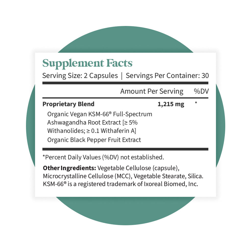 Supplement Facts pannel for Ashwagandha Complex