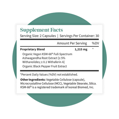 Supplement Facts pannel for Ashwagandha Complex